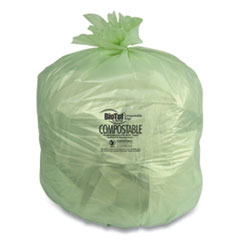 Biotuf Compostable Can Liners, 48 gal, 0.8 mil, 42" x 48", Green, 25 Bags/Roll, 5 Rolls/Carton