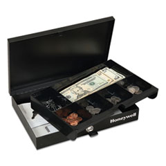 Low Profile Cash Box,1 Bill, 5 Coin Slots, Key Lock, 11.6 x 8 x 1.9, Steel, Black