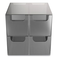 Plastic Cube Desktop Organizer, 4-Compartment, 6 x 6 x 6, Smoke