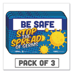 BeSafe Messaging Education Wall Signs, 9 x 6,  "Be Safe, Stop The Spread Of Germs", 3/Pack