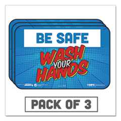 BeSafe Messaging Education Wall Signs, 9 x 6,  "Be Safe, Wash Your Hands", 3/Pack