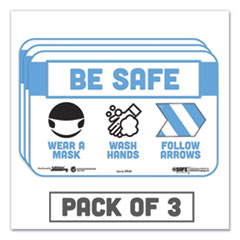 BeSafe Messaging Education Wall Signs, 9 x 6,  "Be Safe, Wear a Mask, Wash Your Hands, Follow the Arrows", 3/Pack