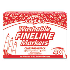 Washable Fineline Markers, Fine Bullet Tip, Assorted Classic/Bold/Neon Colors, 40/Set