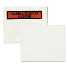 Self-Adhesive Packing List Envelope, Top-Print Front: Packing List/Invoice Enclosed, 4.5 x 5.5, Clear/Orange, 100/Box