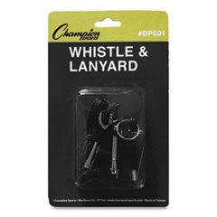 Sports Whistle with Black Nylon Lanyard, Plastic, Black