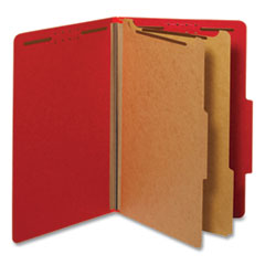 Bright Colored Pressboard Classification Folders, 2 Dividers, Legal Size, Ruby Red, 10/Box
