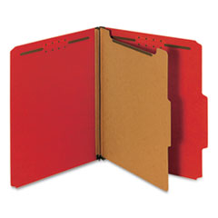 Bright Colored Pressboard Classification Folders, 1 Divider, Letter Size, Ruby Red, 10/Box