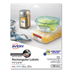 White Dissolvable Labels w/ Sure Feed, 1 1/4 x 2 3/8, White, 90/PK