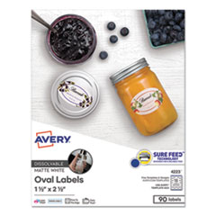 White Dissolvable Labels w/ Sure Feed, 1 1/2 x 2 1/2, Oval, White, 90/PK