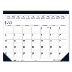 Recycled Academic Desk Pad Calendar, 22 x 17, White/Blue Sheets, Blue Binding/Corners, 14-Month (July to Aug): 2023 to 2024