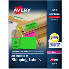 High-Visibility Permanent Laser ID Labels, 2 x 4, Neon Assorted, 1000/Box