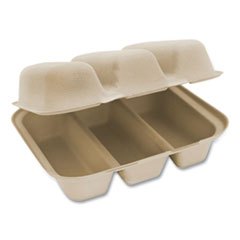 Fiber Hinged Containers, Taco Box, 3-Compartment, 7 x 8.3 x 3.2, Natural, 300/Carton