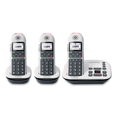 CD5013 Digital Cordless Telephone with Answering Machine, Base and 3 Handsets, White/Black