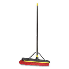 Bulldozer 2-in-1 Squeegee Pushbroom, 24 x 54, PET Bristles, Finished Steel Handle, Black/Red/Yellow