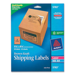 Shipping Labels with TrueBlock Technology, Inkjet/Laser Printers, 5.5 x 8.5, Brown, 2/Sheet, 25 Sheets/Pack