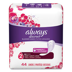 Discreet Incontinence Liners, Very Light Absorbency, Long, 44/Pack