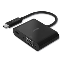 USB-C to VGA + Charge Adapter, USB-C(F)/USB-C(M)/VGA, 2.36", Black