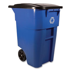 Brute Recycling Rollout Container, Square, 50 gal, Blue