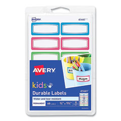 Avery Kids Handwritten Identification Labels, 1.75 x 0.75, Border Colors: Blue, Green, Red, 12 Labels/Sheet, 5 Sheets/Pack