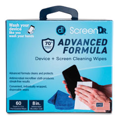 ScreenDr Device and Screen Cleaning Wipes, Includes 60 White Wipes and 8