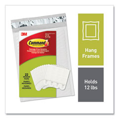 Picture Hanging Strips, Removable, Holds Up to 3 lbs per Pair, Medium, 0.63 x 2.75, White, 22 Pairs/Pack