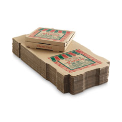 Corrugated Pizza Boxes, Storefront, 14 x 14 x 1.75, Brown/Red/Green, 50/Carton