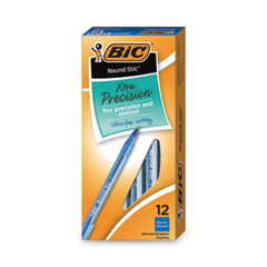 Round Stic Xtra Precision Ballpoint Pen, Stick, Fine 0.8 mm, Blue Ink, Translucent Blue Barrel, Dozen