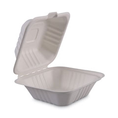 Bagasse Food Containers, Hinged-Lid, 1-Compartment 6 x 6 x 3.19, White, Sugarcane, 125/Sleeve, 4 Sleeves/Carton