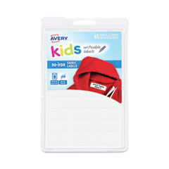 Avery Kids No-Iron Fabric Labels, Handwrite Only, Assorted Shapes and Sizes, White, 15 Labels/Sheet, 3 Sheets/Pack