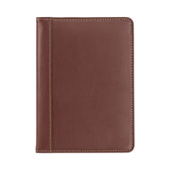 Contrast Stitch Leather Padfolio, 6.25w x 8.75h, Open Style, Brown