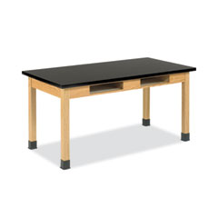 Classroom Book Compartment Science Table, 60w x 30d x 30h, Black ChemGuard High Pressure Laminate (HPL) Top, Oak Base