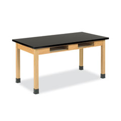 Classroom Book Compartment Science Table, 60w x 30d x 30h, Black Epoxy Resin Top, Oak Base