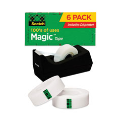 Magic Tape Desktop Dispenser Value Pack, 1" Core, 0.75" x 83.33 ft, Clear, 6/Pack