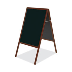 Magnetic Wet Erase Board, 25 x 35, 45" Tall, Black Surface, Cherry Wood Frame