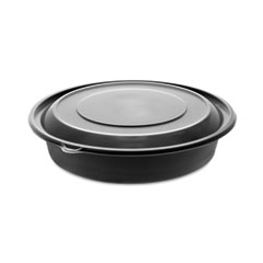 EarthChoice MealMaster Container with Lid, 48 oz, 10.13" Diameter x 2.13"h, 1-Compartment, Black/Clear, 150/Carton