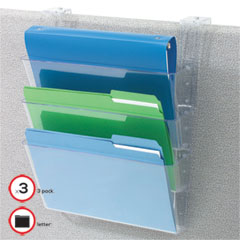 DocuPocket Three-Pocket File Partition Set with Brackets, 3 Sections, Letter Size, 13" x 4" x 20", Clear, 3/Set