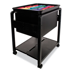 Folding Mobile File Cart, Plastic, 1 Shelf, 1 Bin, 14.5" x 18.5" x 21.75", Black