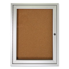 1 Door Enclosed Natural Cork Bulletin Board with Satin Aluminum Frame, 30 x 36, Tan Surface, Ships in 7-10 Business Days