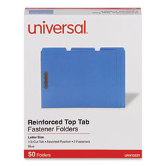 Deluxe Reinforced Top Tab Fastener Folders, 0.75" Expansion, 2 Fasteners, Letter Size, Blue Exterior, 50/Box