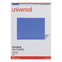 Deluxe Bright Color Hanging File Folders, Letter Size, 1/5-Cut Tabs, Blue, 25/Box