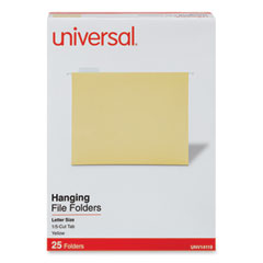 Deluxe Bright Color Hanging File Folders, Letter Size, 1/5-Cut Tabs, Yellow, 25/Box