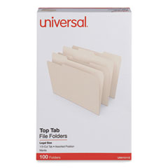 Top Tab File Folders, 1/3-Cut Tabs: Assorted, Legal Size, 0.75" Expansion, Manila, 100/Box