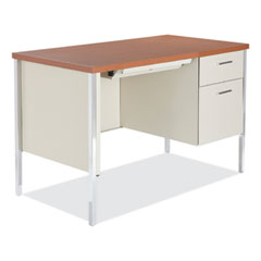 Single Pedestal Steel Desk, 45.25" x 24" x 29.5", Cherry/Putty, Chrome-Plated Legs