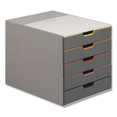 VARICOLOR Stackable Plastic Drawer Box, 5 Drawers, Letter to Folio Size Files, 11.5" x 14" x 11", Gray