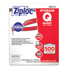 Double Zipper Storage Bags, 1 qt, 1.75 mil, 7" x 7.75", Clear, 500/Box