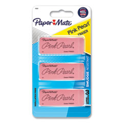 Pink Pearl Eraser, For Pencil Marks, Rectangular Block, Large, Pink, 3/Pack