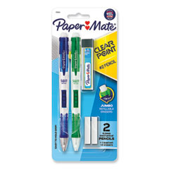 Clear Point Mechanical Pencils with Tube of Lead/Erasers, 0.9 mm, HB (#2), Black Lead, Assorted Barrel Colors, 2/Pack