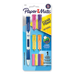Clearpoint Mix/Match Mechanical Pencil with (5) Assorted Color Clips and Erasers, 0.7 mm, HB (#2), Black Lead, Clear Barrel