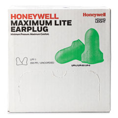 MAXIMUM Lite Single-Use Earplugs, Cordless, 30NRR, Green, 200 Pairs