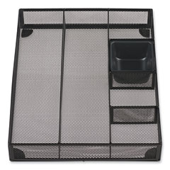 Metal Mesh Drawer Organizer, Six Compartments, 15 x 11.88 x 2.5, Black